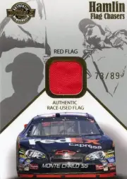 2007 PRESS PASS WHEELS FLAG CHASERS DENNY HAMLIN RACE USED RED FLAG # 73/89