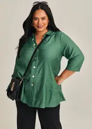[Taking Shape] Taking Shape Sally Natural Shirt Size 12 in Shamrock, Viscose - Plus Size Women's Clothing Shamrock