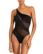 Norma Kamali Illusion Mesh One Shoulder One Piece Swimsuit