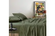 Renee Taylor | Vintage Washed 100% Cotton Sheet Set | 2 Pillowcases | Khaki Green | King