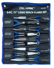 9 pc 11" Long Nose Plier Set Long Reach Circle Bent Needle Nose Diagonal Cutter