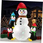 6.2FT Christmas Inflatables Snowman&Penguins Built-in Colorful Rotating LED
