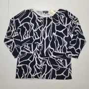 $175 Pure Amici 100% COTTON Sweater Women's Medium White Black Abstract Pattern