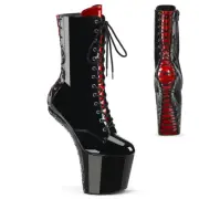 BLACK/RED CORSET STYLE 8" HEELLESS PF SANDAL-LACES UNDER 6 7 8 9 10 11