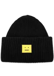 Acne Studios Pansy Face Black Wool Beanie One Size