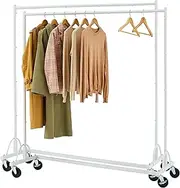 Hoctieon 2-Set Z Rack Set of 2, Rolling Clothing Racks with Z-Base, Heavy Duty Garment Racks Set of 2, Clothes Rack on Wheels With Brakes, Clothes Organizer Rack Sets of 2, White