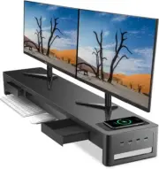 Meatanty Dual Monitor Stand Riser with 2 Drawers, 4 USB Ports, Metal