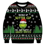 Women Men Couples Christmas Sweatshirt Grinch Print Crew Neck Pullover Ugly Sweater Long Sleeve Green Monster Pullover Jumper D 2XL