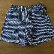 Men’s Polo Ralph Lauren Swim Trunks Blue/White Red Pony Size L