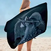 Dark Art Death on a Hold Angel of Death Stone Statue Microfiber Beach Towel
