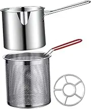 1Set Stainless Steel Fry Pot with Fry Basket Deep Fryer for French Fries Onion Rings Chicken Quick Heat Transfer Non Slip Handle for Home Cooking