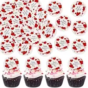 Ercadio 40 Pack Edible Happy Valentine’s Day Cupcake Toppers Edible Red Heart Cupcake Toppers Valentine Cake Topper for Wedding Valentine's Theme Party Cake Decoration Supplies