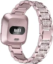 bayite Bling Bands Compatible with Fitbit Versa/Versa 2/Versa Lite for Women, Dressy Metal Bracelet Rhinestone Jewlery Wristband