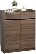 Freestanding 4-Shelf Shoe Cabinet with Doors for Entrance Porch Shoe Organizer with Drawers, Brown/White Shoe Cupboard