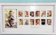 Pearhead "My First Year" Photo Moments Baby Keepsake Frame, White New In Box