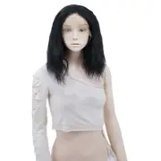 Lace Front Wigs Medium Long Natural Curly for Girl Black 14" with Wig Cap