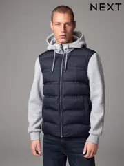 Blue/Grey Jersey Sleeve Hybrid Puffer Jacket (532833) | $92