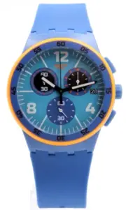 New Swiss Swatch Originals Chrono Capanno Blue Silicone Watch 43mm SUSN413 $130
