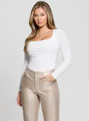 GUESS Women's White Adrianna Shirred Top Size: XS, Elastane