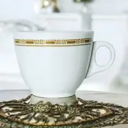 Mayer China White Tan Geometric Restaurant Ware Cup NEW