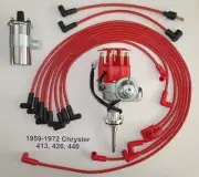 CHRYSLER 413-426-440 Red SMALL Cap HEI Distributor +Chrome Coil+Spark Plug Wires