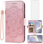 Asuwish Phone Case for Samsung Galaxy S24 Plus S24+ 5G Wallet Cover with Tempered Glass Screen Protector and Flip Credit Card Holder Stand Cell Accessories S24plus 24S + S 24 24+ Women Men Rose Gold