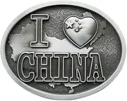 [JEAN'S FRIEND] Antique Brushed Silver Love China Chinese Map Flag Oval Belt Buckle Without Enamel, Antique Silver