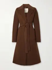 [Purdey] Purdey - Portman Belted Wool And Cashmere-blend Coat - Dark brown - large large Brown