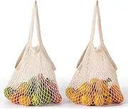 Mesh Grocery Bags 2 Pack Reusable Shopping Bags Extra Large Produce Bags Long Handle Net Tote Bags 100% Cotton String Bags Lightweight Organizer Portable Washable Bags for Fruit Vegetable Storage