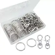 60 Pcs Premium Swivel Lanyard Snap Hook with Key Rings, Metal Lobster Silver