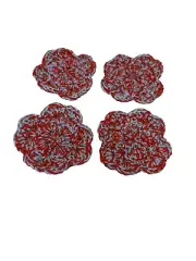 NEW handmade crocheted yarn set of 4 blue red coasters