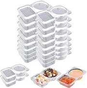 IONPSHG 30Pcs Portable Reusable Double Compartment Condiment Container with Lids, Modern Style, Food Storage Container, 14*8.5*2.5cm/5.5*3.3*0.98inch, Take-Out, Double Compartment, Leak-Proof