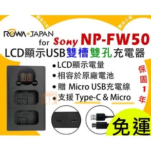 【聯合小熊】現貨 ROWA樂華 for [SONY NP-FW50 LCD雙充USB充電器] NEX7 NEX-C3 NEX-5T A7