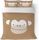 Duvet Cover Quenn Size Set, Cartoon Animal Kawaii Brown Monkey Bedding Set 3