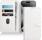 JETech Wallet Case for iPhone 15 Pro Max 6.7-Inch, Shockproof PU Leather Magnetic Flip Cover with Card Holder, Stand Feature and Full Camera Protection (White Titanium)