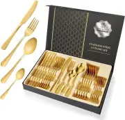Gold Silverware Set with Box Flatware Gift for Housewarming Neighbor Cutlery