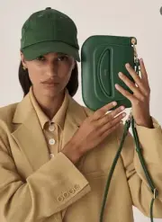 OROTON $449 Small Grass Green Haskin Leather Gold Removable Strap Crossbody Bag
