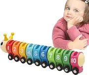 Wood Caterpillar Counting Toy,Developmental Educational Math Toys | Colorful Wheel Train, Color Recognizing Counting Game for School Education, Teaching
