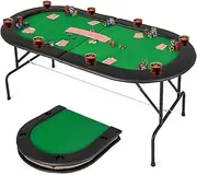 Giantex Foldable 8 Player Poker Table, Folding Texas Card Game Table with Cup Holders, Portable Blackjack Table for Casino, Play Cards, Poker Games, Party, Green
