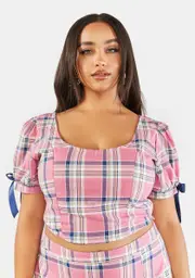 [Sugar Thrillz] Plus French Exchange Plaid Crop Top