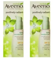 2 X AVEENO POSITIVELY RADIANT DAILY MOISTURISER SPF 15 UVA/UVB SUNSCREEN 75mL