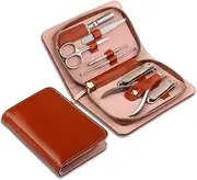 lskdnrufh Nail Clipper Set 8 Pcs Stainless Steel Nail Care Kit Pedicure Grooming Kit, Manicure Set, Professional Nail Clipper Kit Manicure Kit, with Leather Travel Case Manicure Set(Brown)
