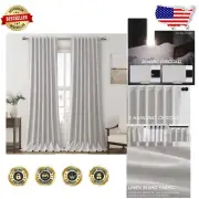 Luxury Blackout Linen Curtains 52" x 108" - Energy Saving & Noise Reducing