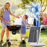 Rechargeable Fan With solar panel, Solar Panel Exhaust DC Fan, 3-Speeds Standing Fan(Blue)