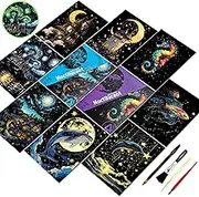 Scratch Art Rainbow Painting Set-Creative Arts and Crafts for Adults & Kids,Glow in The Dark DIY Paper Craft Kit,DIY Home Decor&Foil Engraving Art Gift with 4 Tools 8 Sheets(A5)(Marine & Castle)