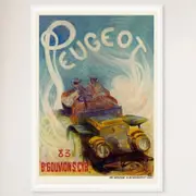Galrie Classic French Vintage Racing Car Poster for Home Decor, White Frame, A2 42 x 60cm (16 x 24inch)