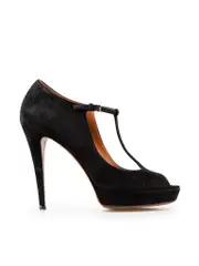 Black Suede T-Bar Platform Heels