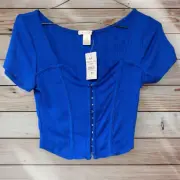 Bozzolo Solid Light Blue Short Sleeve Top Shirt Women's Sz S/P