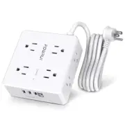 Surge Protector Power Strip - Flat Plug Extension Cord with 8 Widely 6 Ft White