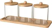 3Pcs Q-tip Holder Dispenser, with Tray Cotton Swab Storage Dispenser, Bathroom Canisters Swab Ball Holder Dispenser for Makeup Cotton Swab